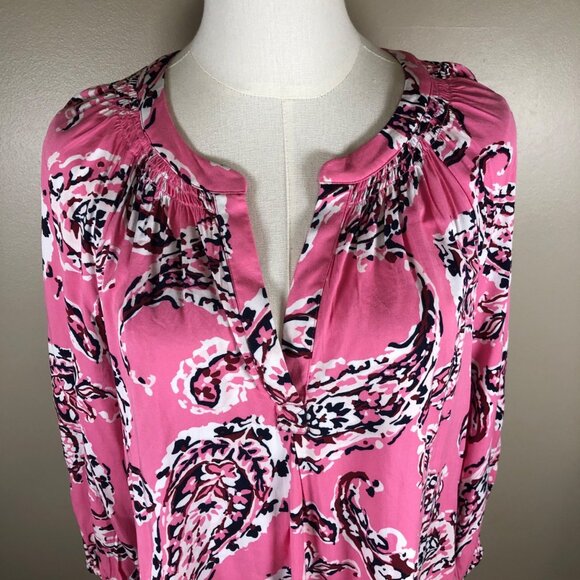 NWT Crown & Ivy Pink Paisly 3/4 Sleeve Peasant Blouse Size M - Picture 3 of 11